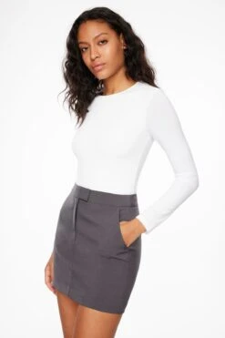 Dynamite Kyla Sculpt Long Sleeve Crew Neck Bodysuit In Bright White