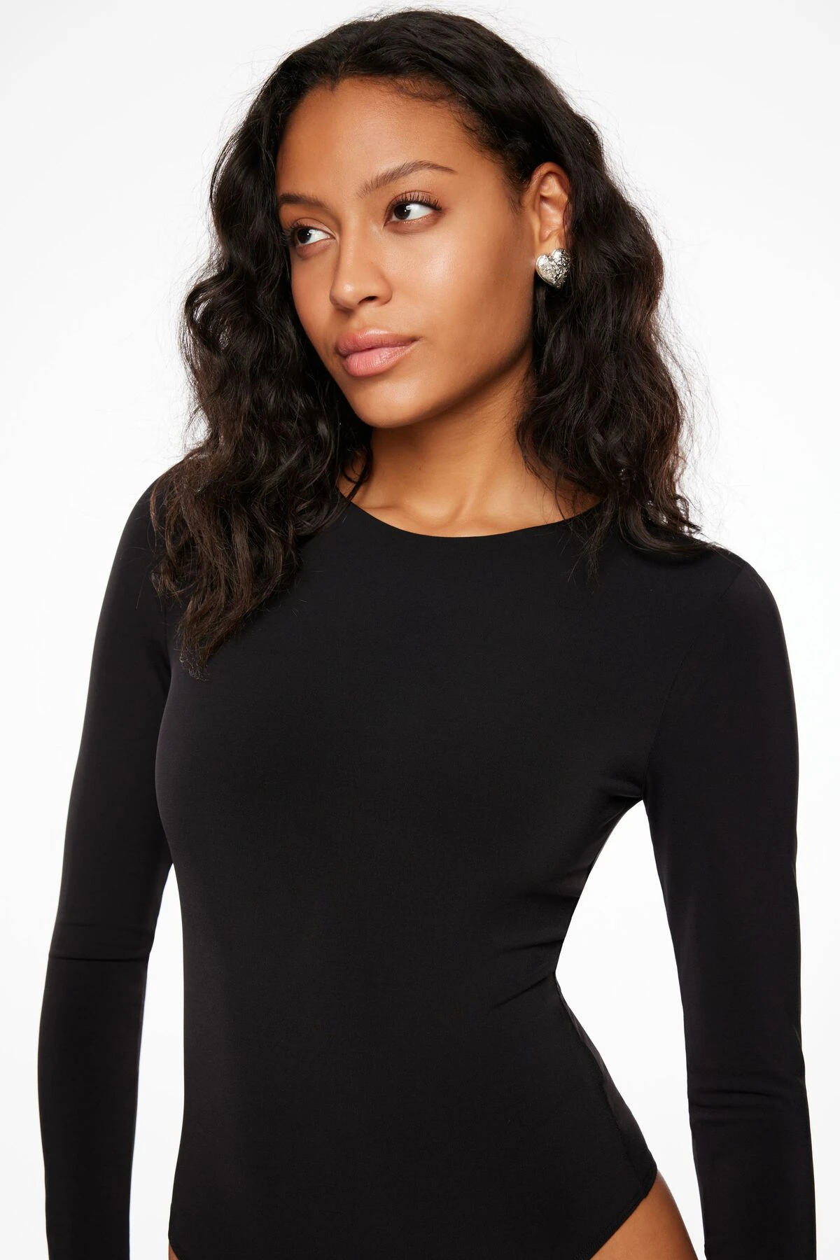 Dynamite Kyla Sculpt Long Sleeve Crew Neck Bodysuit In Jet Black - Image 2