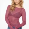 Dynamite Sheer Boat Neck Sweater In Rose Violet Purple