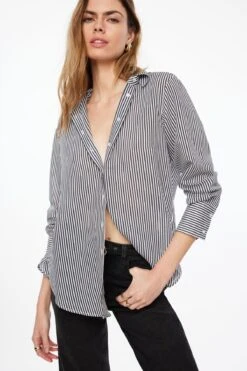 Dynamite Frida Stripe Shirt In Black & White Stripe