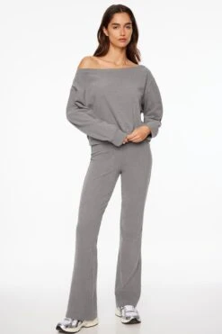 Dynamite Brushed Flared Pant In Stone Grey Mix