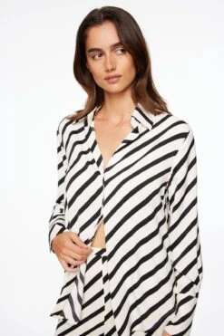 Dynamite Long Sleeve Shirt With Big Cuffs In Diagonal Stripe