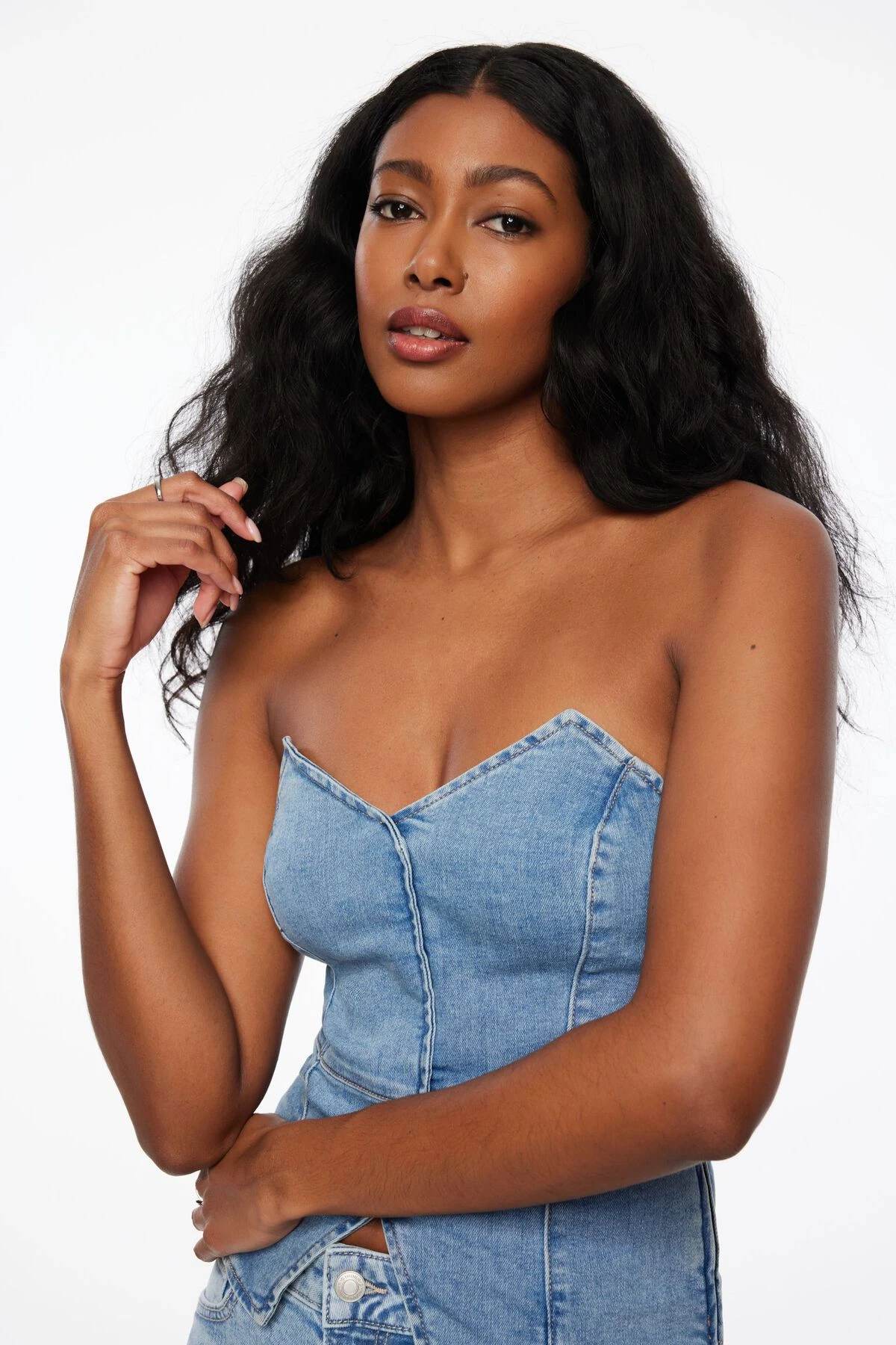 Dynamite Sweetheart Denim Bustier Top In Indigo Medium