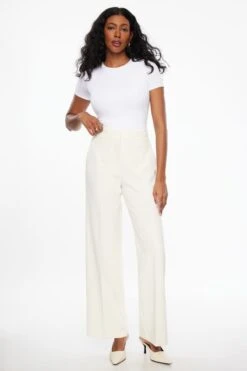 Dynamite Yasmin Straight Leg Pants In Sea Salt Off-White