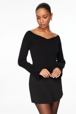Dynamite Sweetheart Off Shoulder Sweater In Jet Black