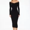 Dynamite Off Shoulder Bodycon Midi Dress In Jet Black