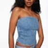 Dynamite Pleated Denim Bustier Top In Indigo Medium Light