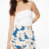 Dynamite Draped Satin Mini Skirt In Blue Floral
