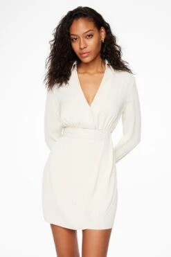 Dynamite Collared Shirt Mini Dress In Rainy Day Beige