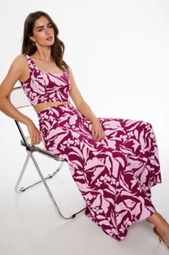 Dynamite Floral Linen Maxi Skirt In Tropical Floral Pink