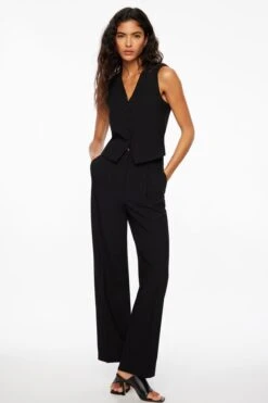 Dynamite Sofia Pleated Straight Leg Pants In Jet Black