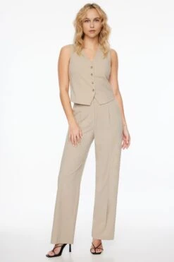 Dynamite Millie Tailored Four Button Vest In Mocha Cream Beige
