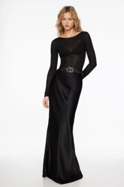Dynamite Adriana Satin Mermaid Maxi Skirt In Jet Black