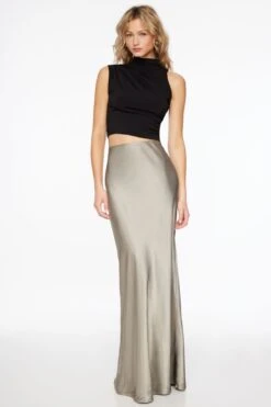 Dynamite Adriana Satin Mermaid Maxi Skirt In Light Pewter Green