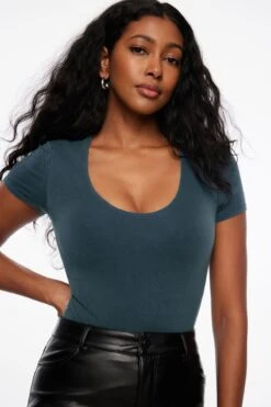 Dynamite Hayden Scoop Neck Bodysuit In Smoked Sky Grey