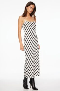 Dynamite Scoop Neck Slip Dress In Black & White Stripe