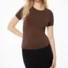Dynamite Drea Jersey Crew Neck Tee In French Roast Brown