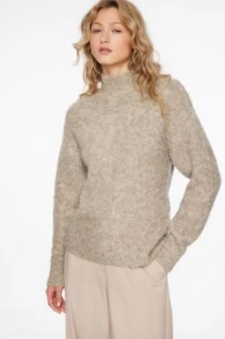 Dynamite Boucle Mock Neck Sweater In Mink Taupe