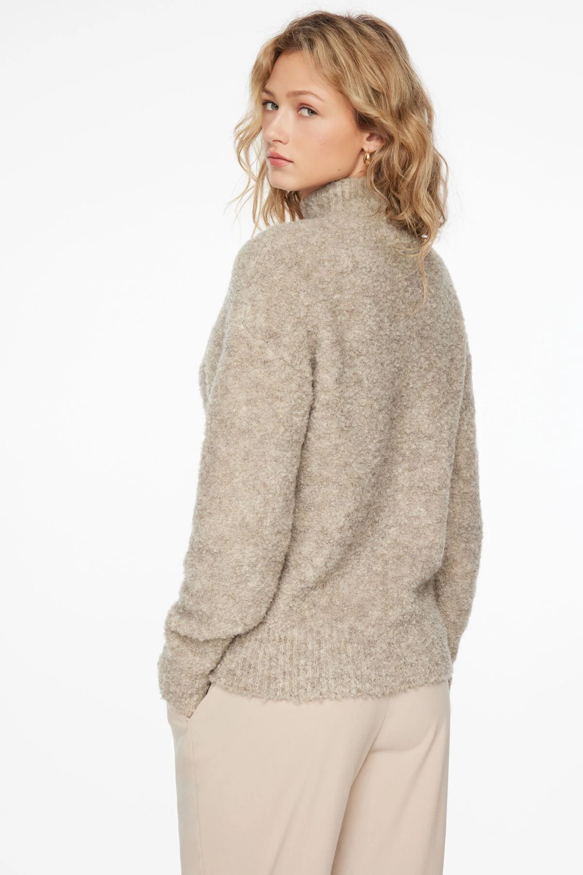 Dynamite Boucle Mock Neck Sweater In Mink Taupe - Image 4