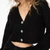 Dynamite Heavenlyarn™ Rhinestone Buttoned Cropped Cardigan In Jet Black