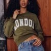 Dynamite Classic Appliqué Crew Neck Sweatshirt In Kalamata Green & London Art
