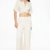 Dynamite Thin Waistband Wide Leg Pants In Polished Pearl