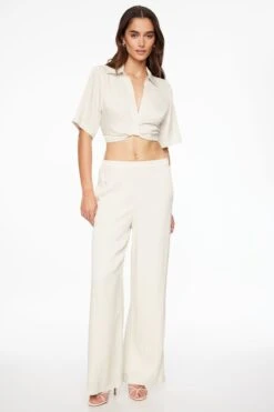 Dynamite Thin Waistband Wide Leg Pants In Polished Pearl