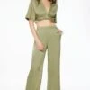 Dynamite Thin Waistband Wide Leg Pants In Soft Moss Green