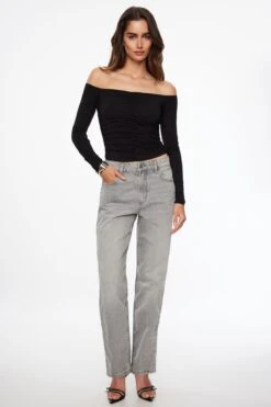 Dynamite Justina Straight Leg Jeans In Black/Medium Light