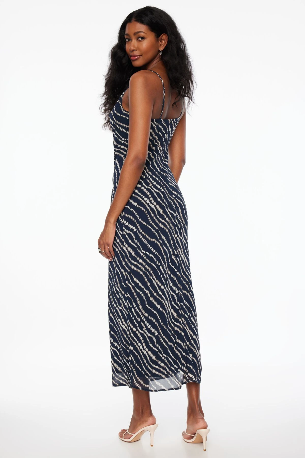 Dynamite Estera Cowl Neck Slip Maxi Dress In Navy & Cream Wavy - Image 3