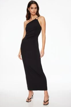 Dynamite One Shoulder Organic Hardware Maxi Dress In Jet Black