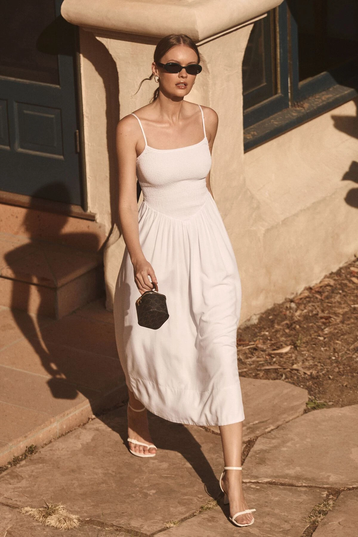 Dynamite Cami Ruched Linen Maxi Dress In Bright White
