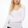 Dynamite Harlynn Long Sleeve Jersey Scoop Neck Top In Bright White