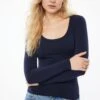 Dynamite Harlynn Long Sleeve Jersey Scoop Neck Top In Navy Blazer