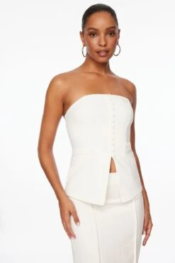 Dynamite Long Buttoned Bustier Top In Sea Salt Off White