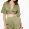 Dynamite Kayla Twisted V-Neck Blouse In Soft Moss Green