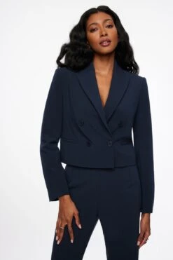 Dynamite Short Double Breasted Blazer In Navy Blazer