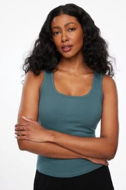 Dynamite Tayla Scoop Neck Tank Top In Smoked Sky Blue