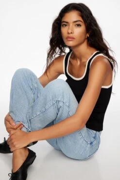 Dynamite Tayla Scoop Neck Tank Top In Jet Black & Sea Salt Beige