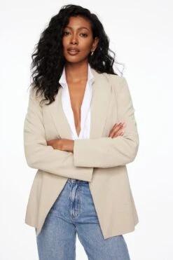 Dynamite Athena Relaxed Open Blazer In Mocha Cream Beige