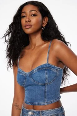 Dynamite Denim Bustier Top In Indigo Medium Dark