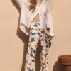 Dynamite Thin Waistband Wide Leg Pants In Blue Floral