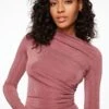 Dynamite Slinky Long Sleeve Draped Top In Deco Rose