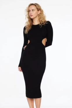 Dynamite Long Sleeve Side Cutout Maxi Dress In Jet Black