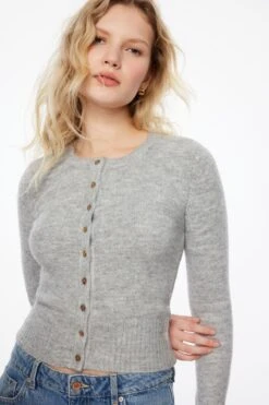 Dynamite Heavenlyarn™ Fitted Cardigan In Light Grey Melange