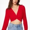 Dynamite Pleated Twisted Crop Blouse In Fiesta Red