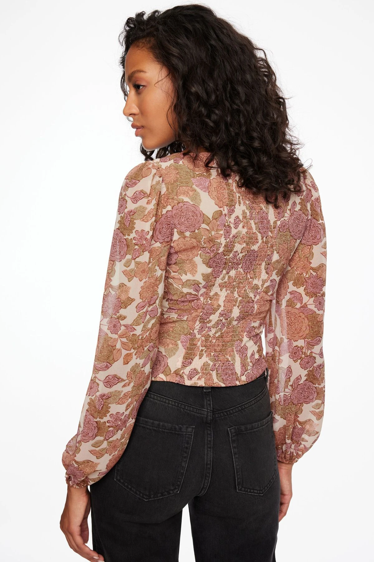 Dynamite Square Neck Mix Media Blouse In Rose Taupe Floral - Image 4