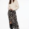 Dynamite Kamila Ankle Ruffled Skirt In Black & Beige Floral