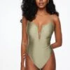 Dynamite V-Neck Wire One Piece In Soft Moss Green