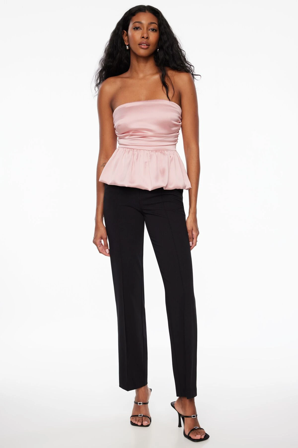 Dynamite Ruched Peplum Satin Top In Lotus Pink - Image 3